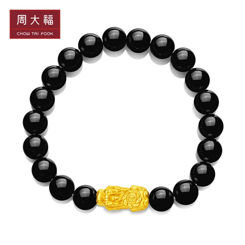 周大福 八方来财 貔貅 足金玉髓弹力绳手链/手串R24680