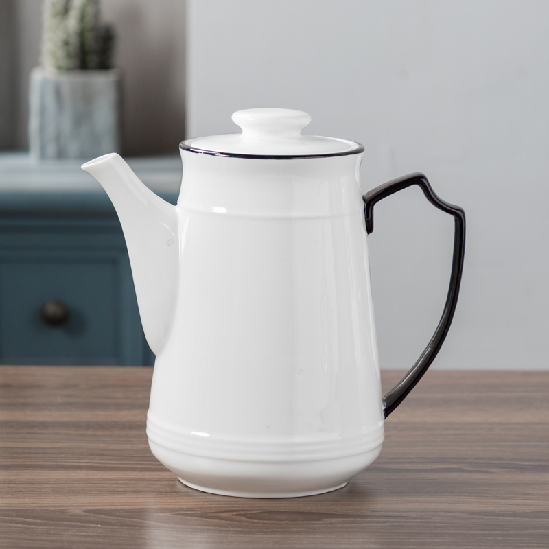 美帮汇欧式水具套装 家用 客厅 冷水壶陶瓷大容量 简约黑白茶杯耐用高温高清大图