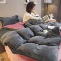 被套冬天珊瑚绒一件1.82.0被罩法拉绒四件套加绒灰绒面三件套男_38 床笠款：1.5床四件套【被套150*200+枕套*2】 深灰+豆沙