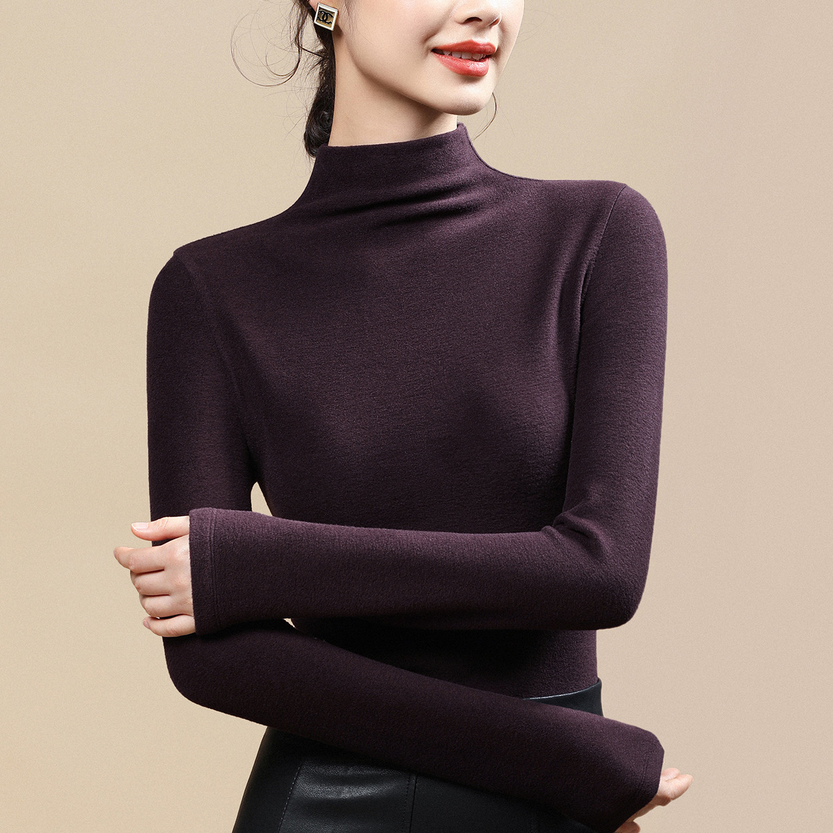 打底衫女士德绒半高领T恤秋冬韩系保暖内搭加绒加厚洋气长袖上衣高清大图