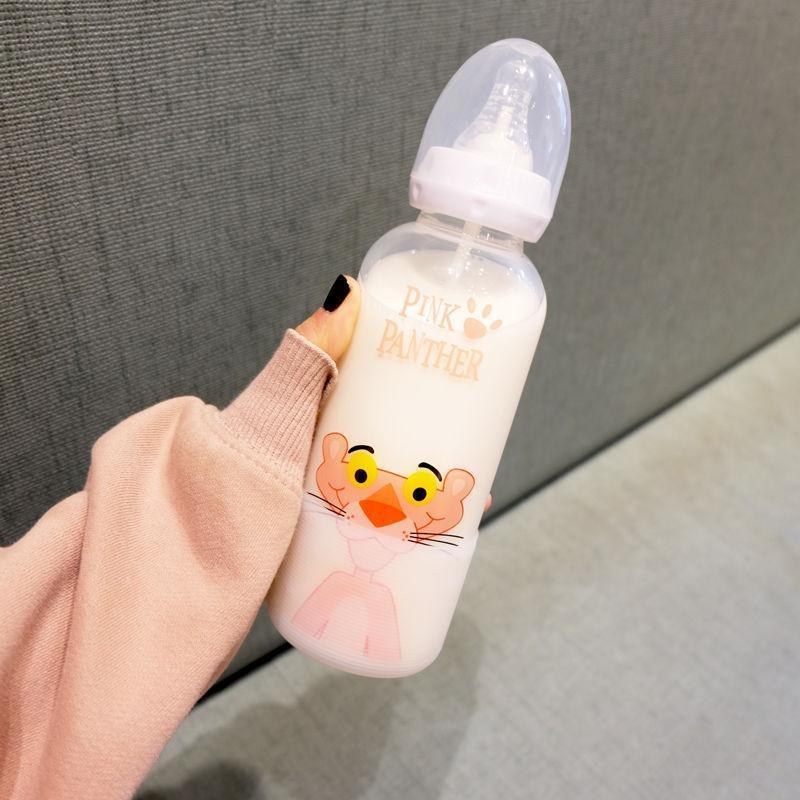 可爱水杯奶嘴吸管玻璃杯女便携随手成人小巧奶瓶学生杯子奶瓶大头