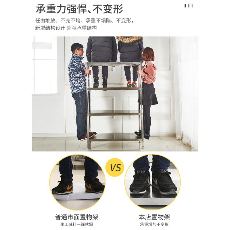 加厚款厨房置物架不锈钢三层落地4微波炉烤箱架厨房收纳架储物架收纳层架 三维工匠高清大图