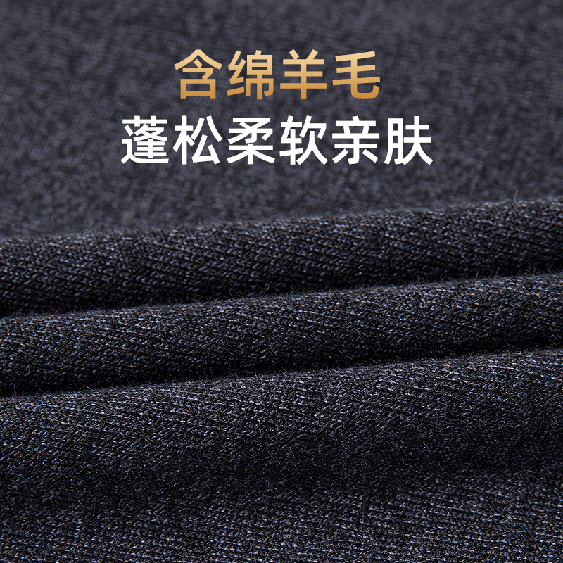 恒源祥毛衣男翻领含羊毛新款薄秋冬纯色打底毛线衣商务羊毛衫套头高清大图