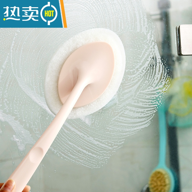 敬平6件套 浴室清洁刷厨房卫生间瓷砖墙壁地板海绵刷擦浴缸刷长柄刷子 3个手柄(粉蓝白)+6个替换刷头高清大图