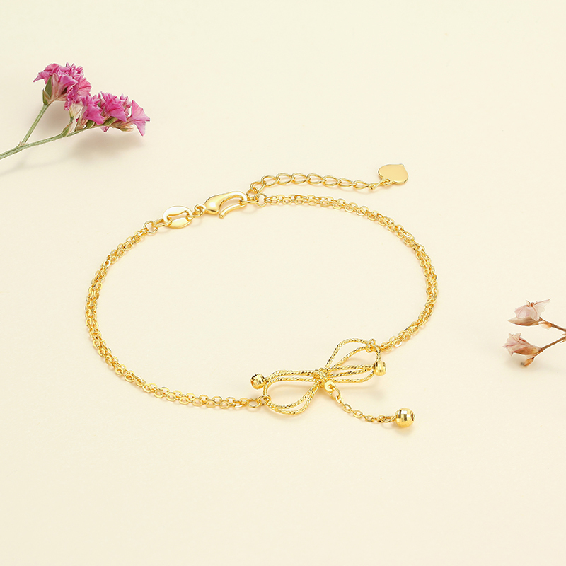 潮宏基璀璨蝴蝶结黄金足金手链5g高光金减龄女款礼物计价工费260元