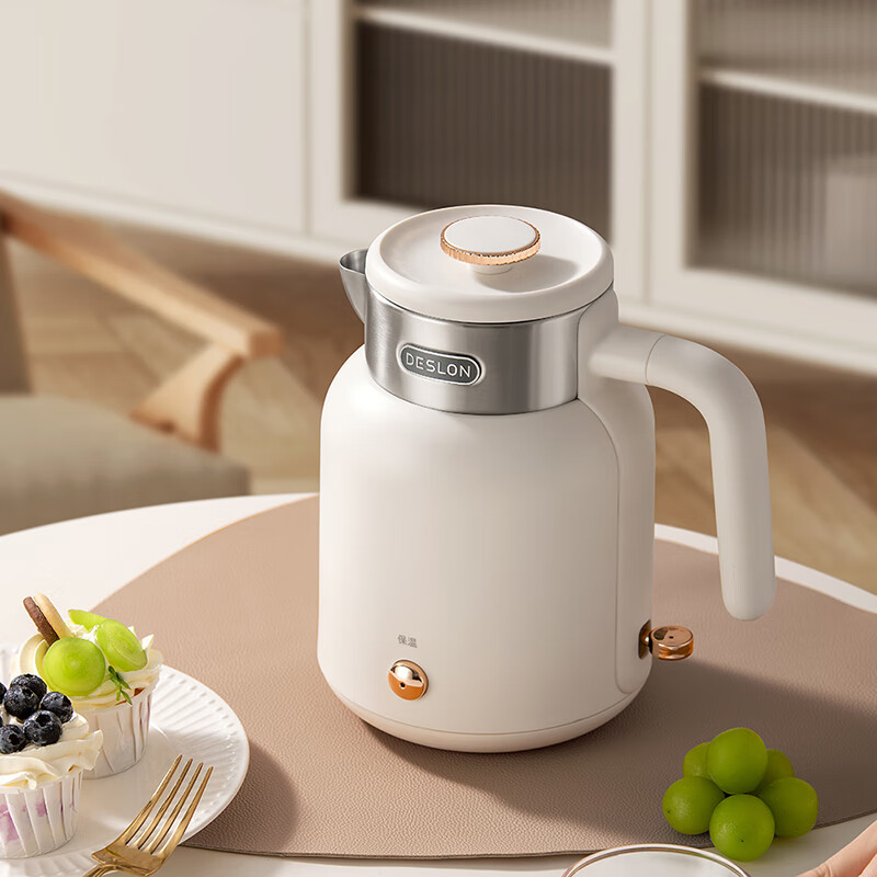 德世朗恒温保温304食品级不锈钢电热水壶DDQ-SH203 米白色 1.5L