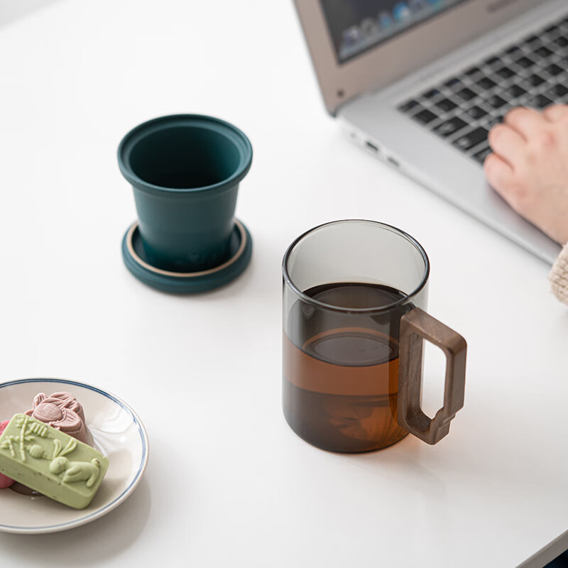 苏氏陶瓷/SUSHI CERAMICS J0900 青灵玻璃泡茶杯绿色陶瓷内胆过滤茶隔水杯中国风文创伴手礼高清大图