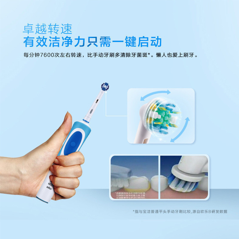 欧乐-B(Oral-B) 电动牙刷(含清洁刷头*1)D12 清亮型 成人款充电式电动牙刷 防水机身 感应式充电底座高清大图