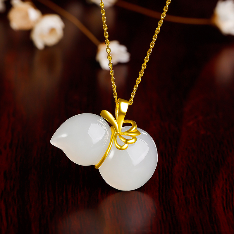 周六福zhouliufu葫芦白玉金镶玉足金和田白玉挂坠佳礼女士款吊坠wpa