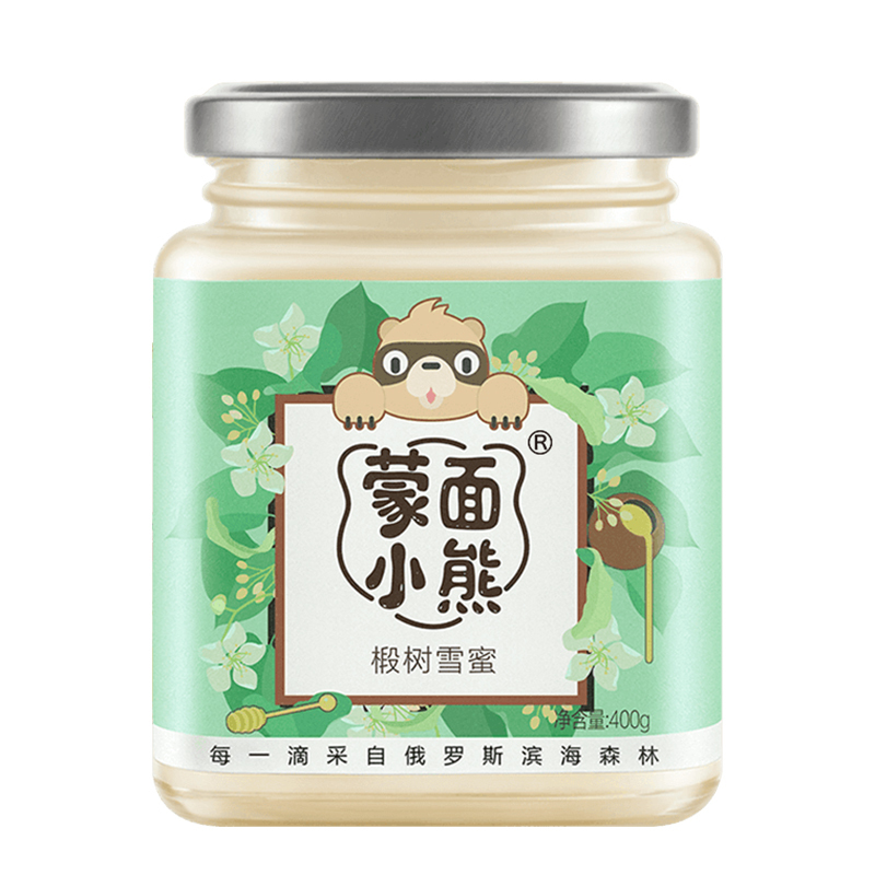 蒙面小熊俄罗斯进口椴树雪蜜(净含量400g)波美度42.5+天然滋补蜂蜜400g/瓶成熟椴树蜜
