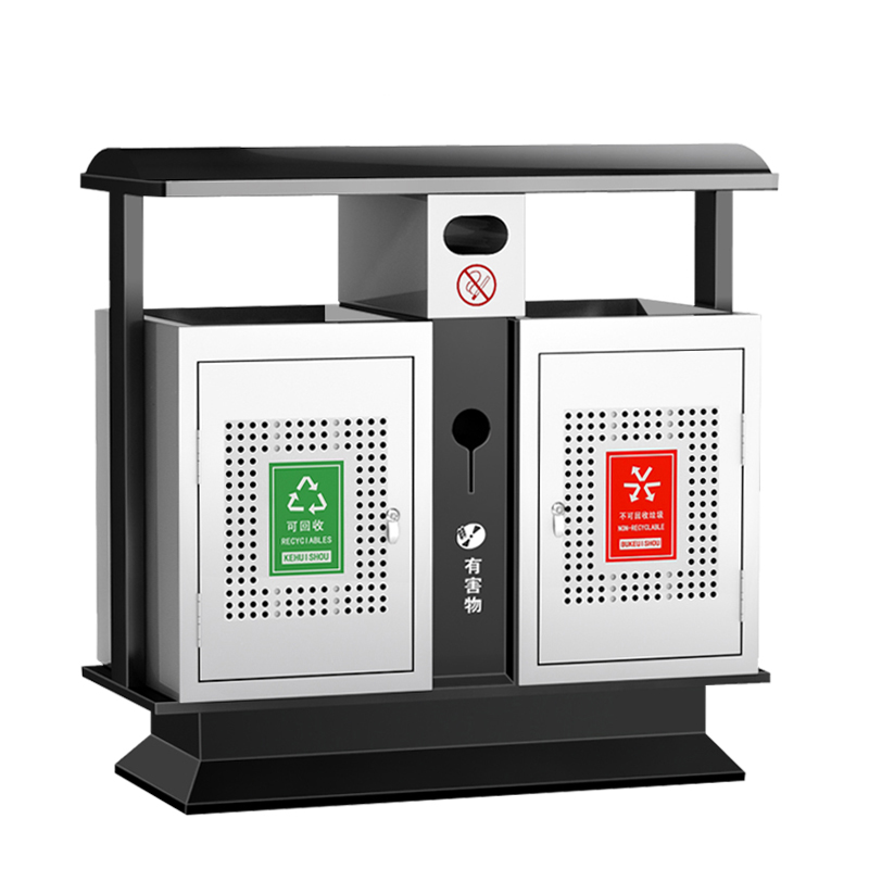 鑫环境 户外垃圾桶物业垃圾桶市政垃圾桶大号不锈钢环卫果皮箱小区公园 室外分类双桶垃圾箱高清大图