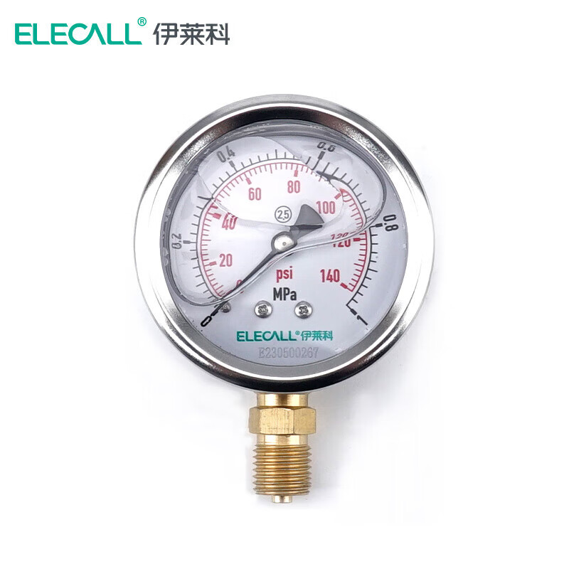 伊莱科 径向耐震压力表YTN-60 0-1MPA(红面板) (定制)