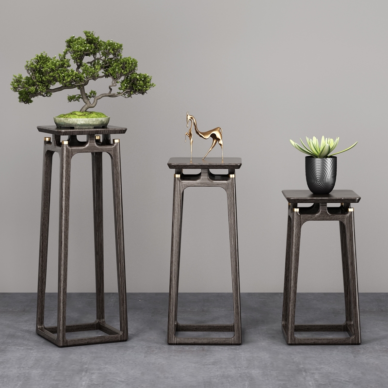 极简新中式实木花架客厅阳台置物架阿斯卡利花几装饰架落地盆景花盆架