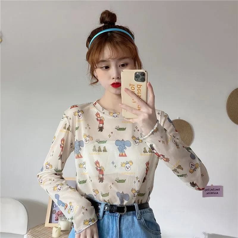 网纱长袖t恤女夏宽松冰丝套头防晒衫打底内搭mschf上衣 莎丞图片