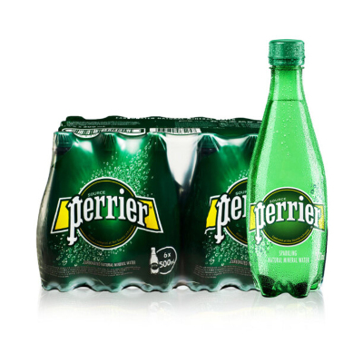 法国原装进口 巴黎水（Perrier）气泡矿泉水原味味含气天然矿泉水 500ml*24瓶箱装