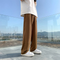 休闲裤男春秋季宽松高级垂感直筒裤大码男装阔腿西装裤 2XL 咖啡色【冰丝款】H52