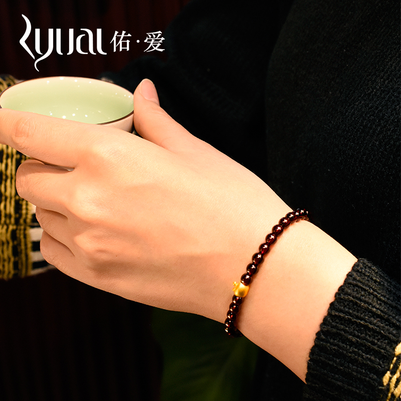 Ryual 黄金手链3D硬金石榴石苹果手链 足金999女士手链 圣诞平安夜小苹果情侣款计价款送女友圣诞节礼物