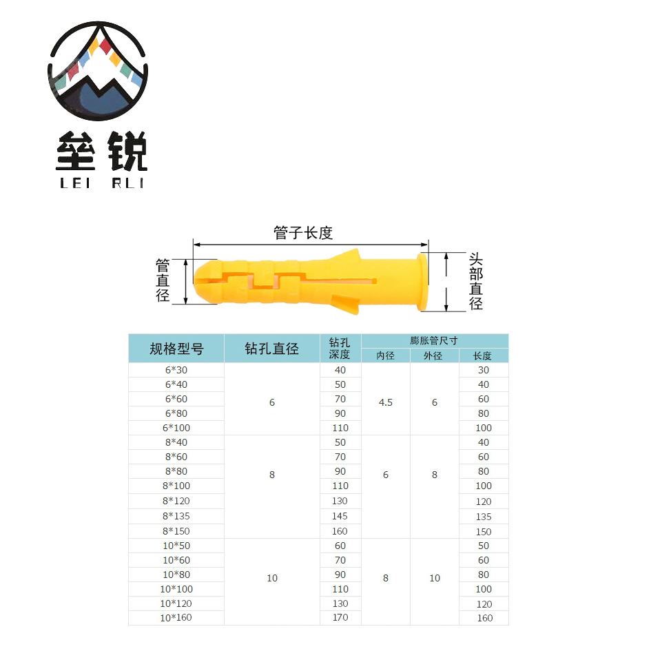 垒锐 塑料胀塞 6mm 200个/袋高清大图