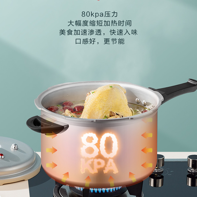 爱仕达(ASD) 锅具24CM六保险铝制燃气压力锅 明火适用高压锅 YL24S2WG 铝合金燃气灶适用 6L以上高清大图