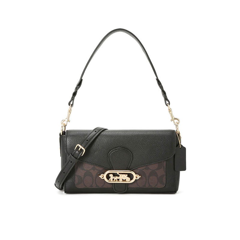 coach蔻驰女包单肩包斜挎包jade通勤肩背包小号马车标粒面皮拼织物f