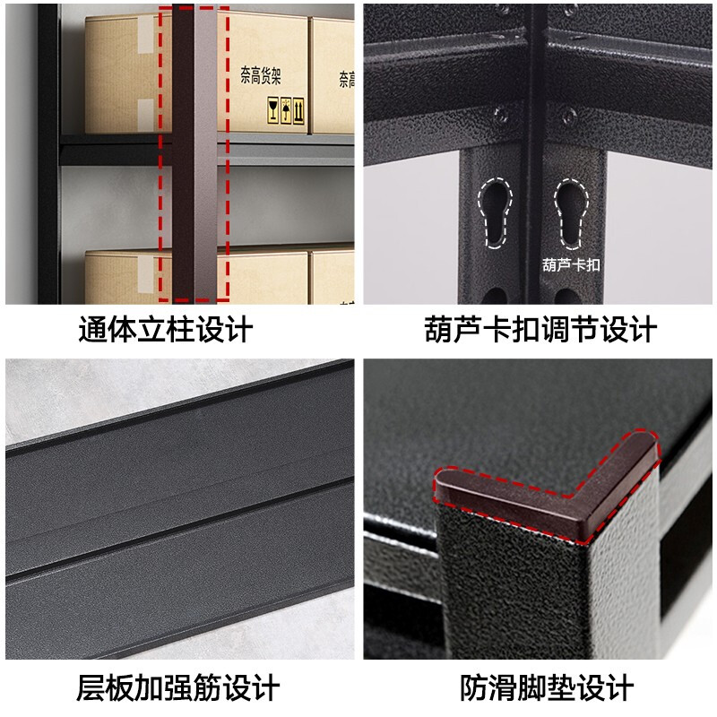 绵冠MINAGUAN货架仓储仓库家用厨房收纳置物架超市展示架多层储物架每层200KG承重黑色加厚五层高清大图