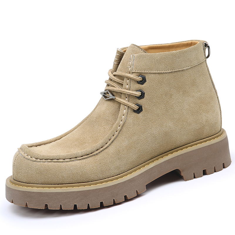 潮牌复古马丁靴男真皮骑士靴沙漠米奇大头机车靴厚底增高工装短靴_476837高清大图