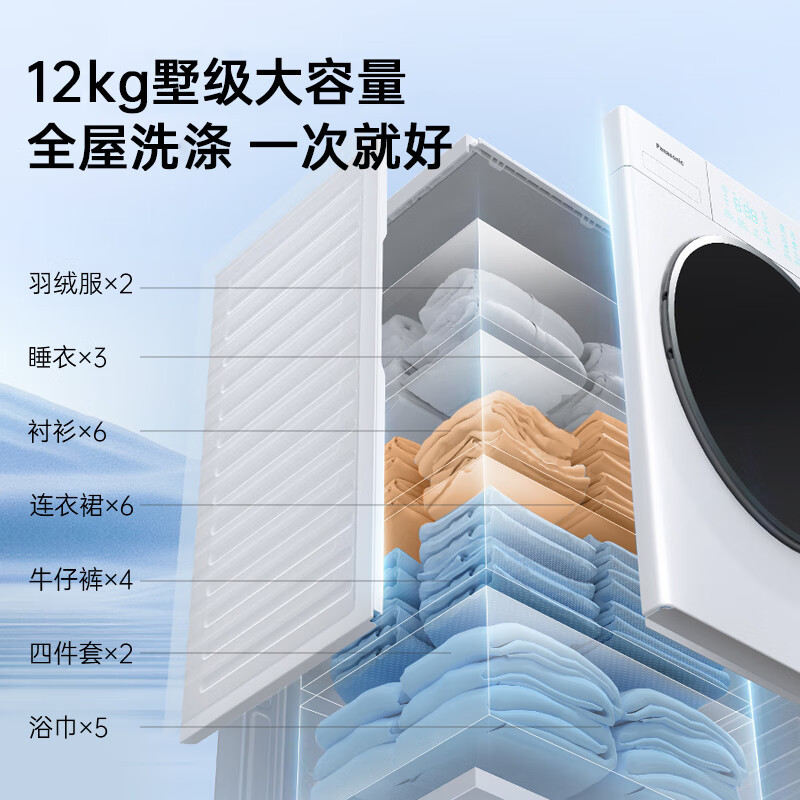 松下白月光Queen女王 12kg滚筒洗衣机超薄平嵌 离心净水洗 水氧泡沫净 双智投12公斤XQG120-X1K7高清大图