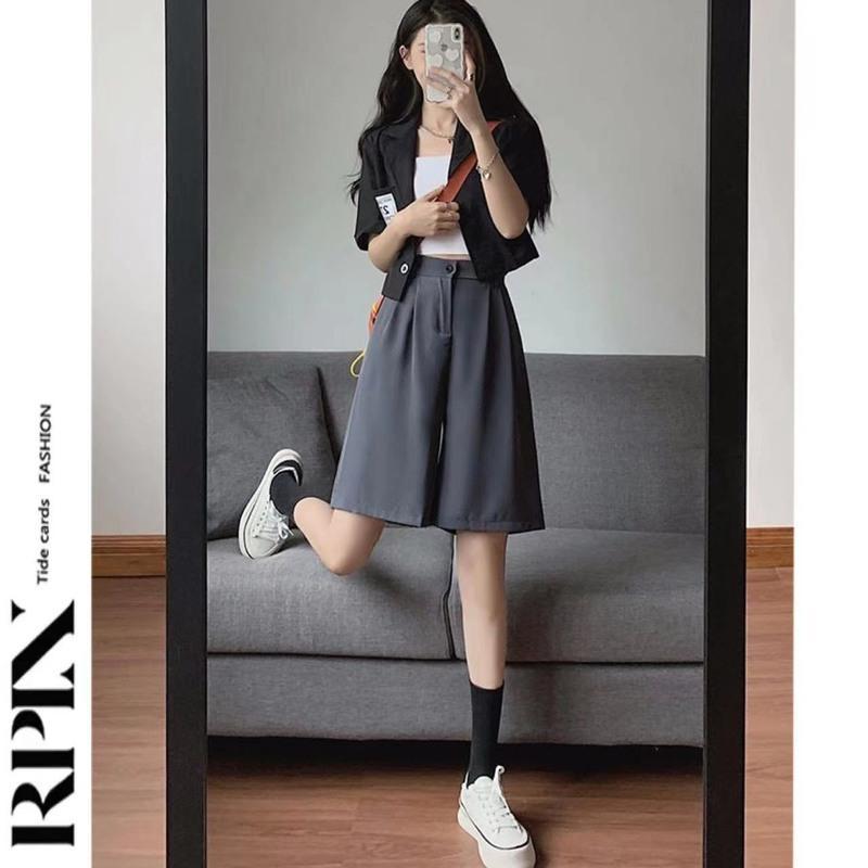 rpin粉色五分裤夏季女薄款高腰休闲宽松显瘦多色休闲直筒西装短裤