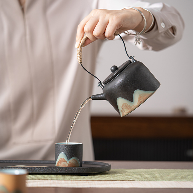 苏氏陶瓷(SUSHI CERAMICS)手绘釉画彩千里江山四色杯温茶套装干泡盘禅黑文创伴手礼套组