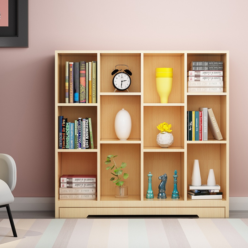 简易书架收纳置物架简约现代实木颗粒多层落地儿童桌上学生书柜8格a