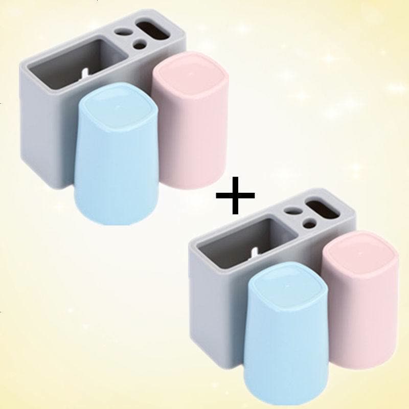 多规格牙刷架子洗漱套装带杯子壁挂式免打孔无痕粘贴挂钩漱口杯座 四口之家[2+2]牙刷架图片