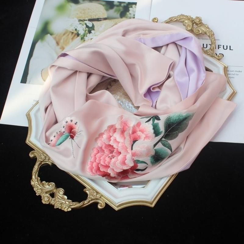 红色苏州刺绣春秋款真丝绣花围巾牡丹桑蚕丝披肩苏绣丝巾母亲节送妈妈