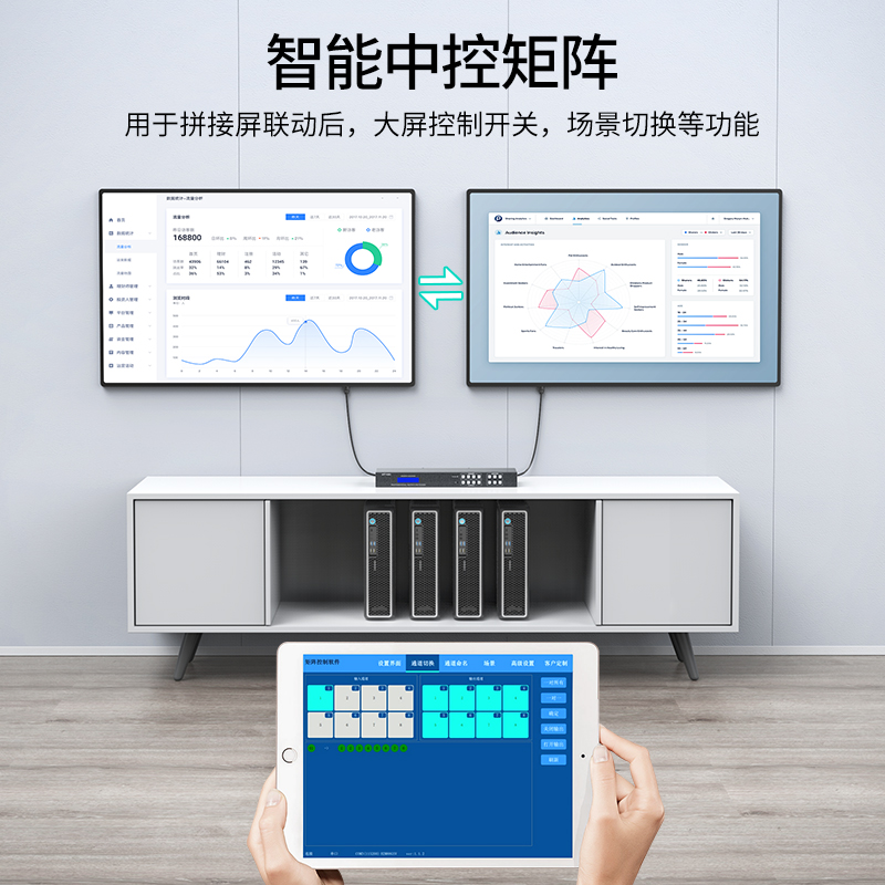 迈拓维矩 MT-HD44L 4k高清hdmi矩阵4进4出音视频切换器分配器电脑笔记本视频会议服务器监控显示器投影仪切屏