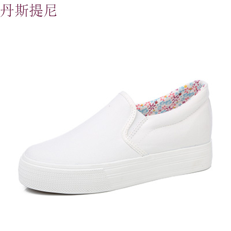 帆布鞋女春季内增高小白鞋松糕厚底百搭乐福鞋女一脚蹬懒人鞋