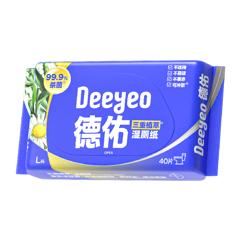 德佑三重植萃湿厕纸基础款40片*3包-