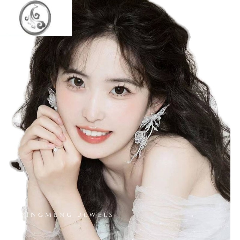 JiMi新款新娘结婚婚纱耳环大气蕾丝水晶耳夹礼服耳饰高级感仙美森系高清大图