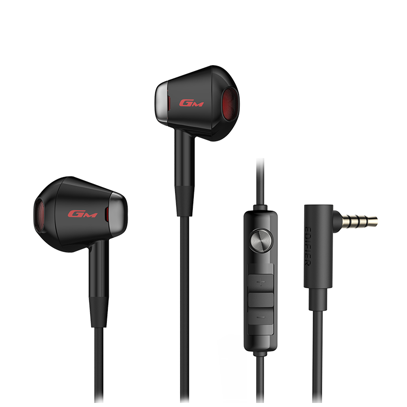 EDIFIER/漫步者 GM180电脑游戏电竞专用有线耳机半入耳式吃鸡3.5mm听声辨位 黑色