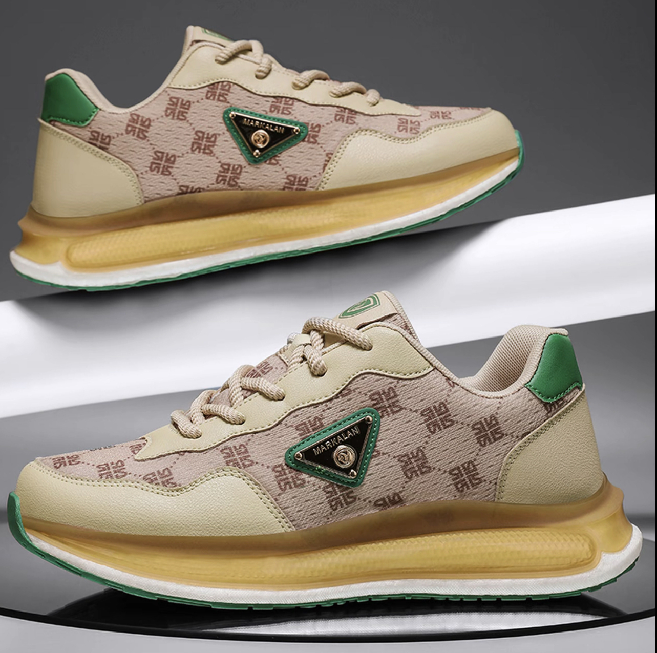 白水母男女厚底复古跑步时尚休闲运动鞋8880 卡其绿 36码