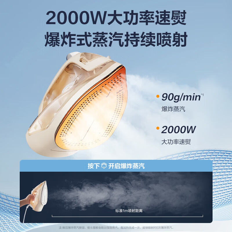 苏泊尔(SUPOR)电熨斗家用手持蒸汽熨斗可垂直熨烫服装店烫衣服2000W匀热底板小型熨烫机 ESP-307B高清大图