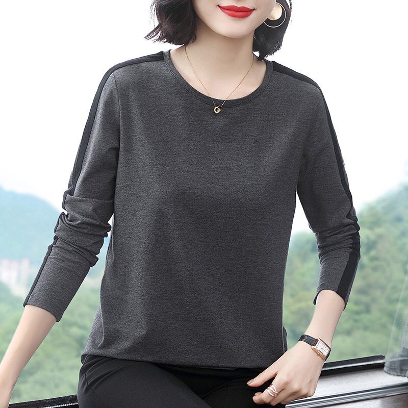 雪千羽200斤长袖t恤女大码女装宽松百搭秋季女上衣中年妈妈打底衫潮