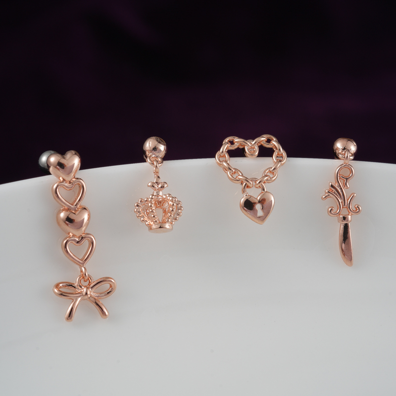 甜美春夏玫瑰金爱心锁小灯笼韩国气质小耳骨钉单只送女朋友老婆情人节七夕生日礼物