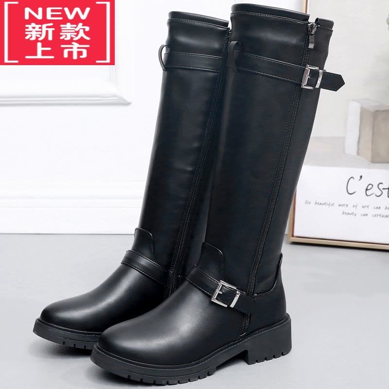 可莉允小学生女童靴子拉链秋冬季长靴儿童马丁靴长筒女孩皮靴加绒高筒靴图片