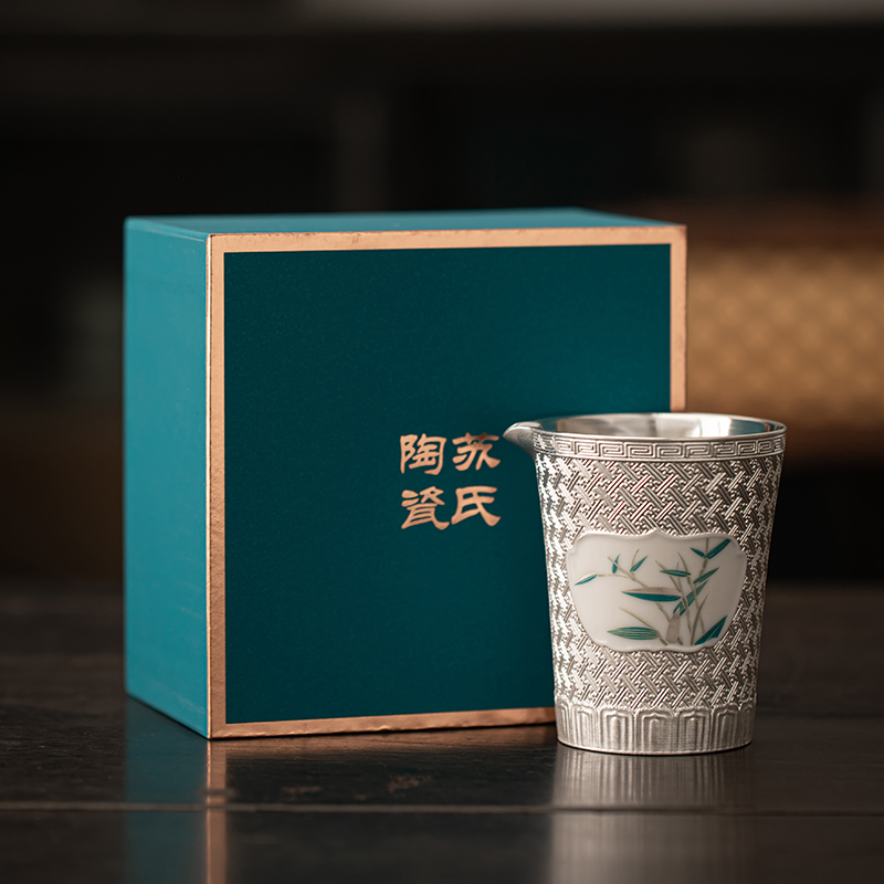 苏氏陶瓷(SUSHI CERAMICS)鎏银品竹茶海非遗大师郑文强茶具配件(ml)