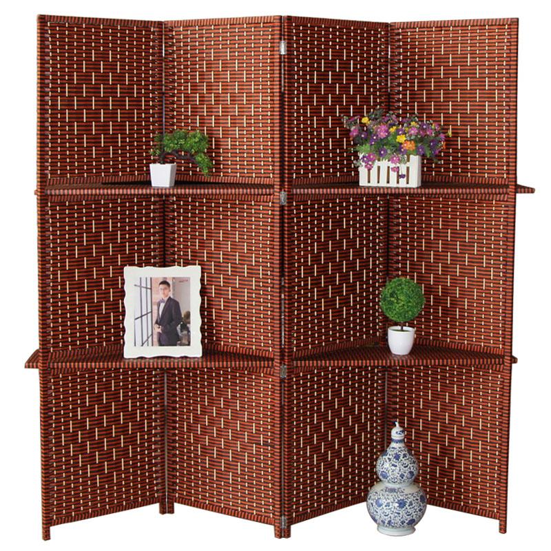 BONJEAN现代简约中式实木编屏风隔断客厅院办公室折屏移动藤编屏风高清大图