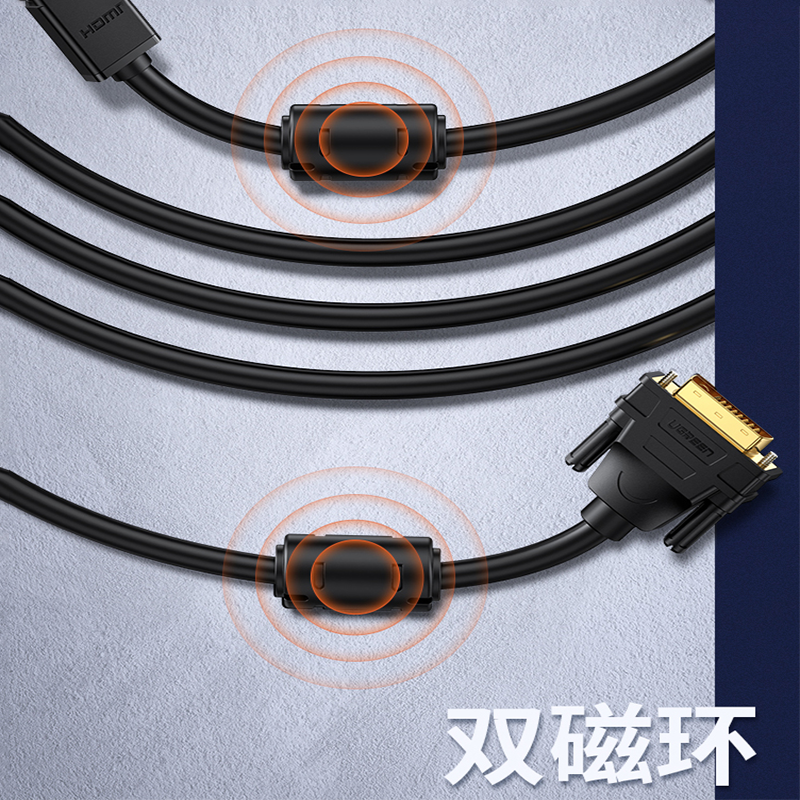 绿联 10138 HDMI转DVI转换线 DVI转HDMI转接头 高清双向互转 10米圆线(JW)
