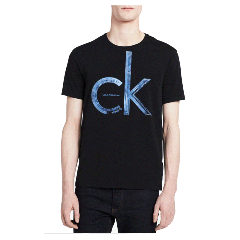 卡尔文·克莱恩(Calvin Klein) 41E5120 男士圆领棉质纯色金属箔片轮廓LOGO男夏季 男装 短袖T恤