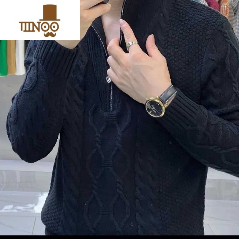 YANXU2023欧货新款时尚高端男士卫衣潮流休闲修身高端拉链领毛衣 黑色 2XL建议145-160斤
