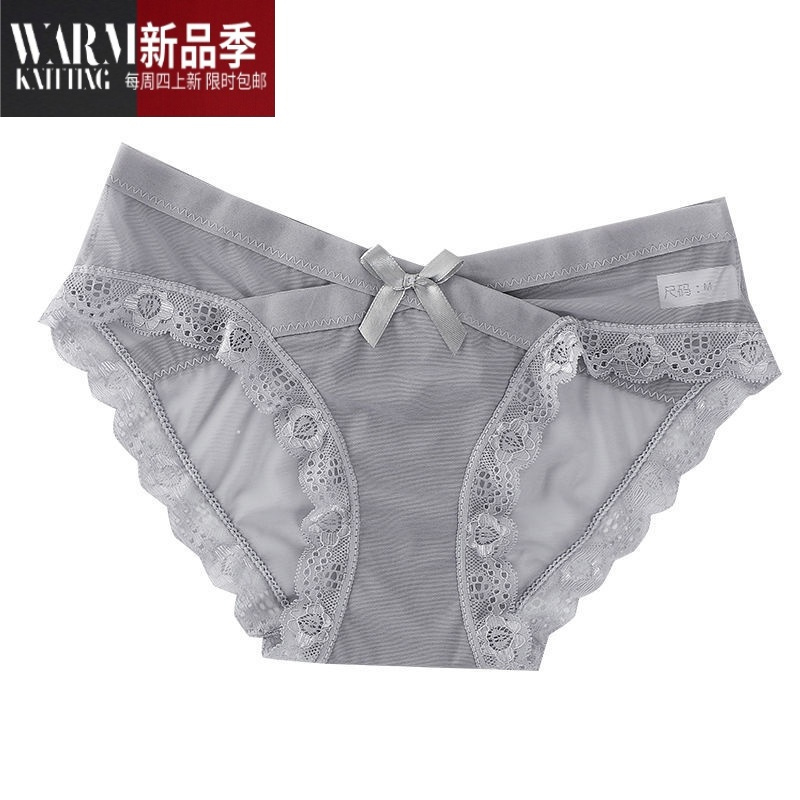 shanchao蕾丝内裤女士夏季裆纯欲性感新款镂空中腰三角裤