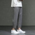 裤子男夏季薄款直筒宽松冰丝男裤子男款韩版潮流休闲裤男士九分裤 XL 灰色