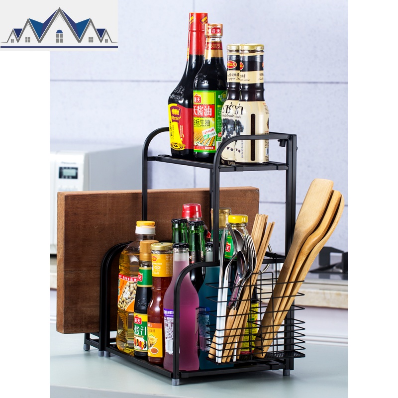 双层厨房置物架多功能收纳架调味料架砧板刀架厨房用品落地壁挂架_9_232高清大图